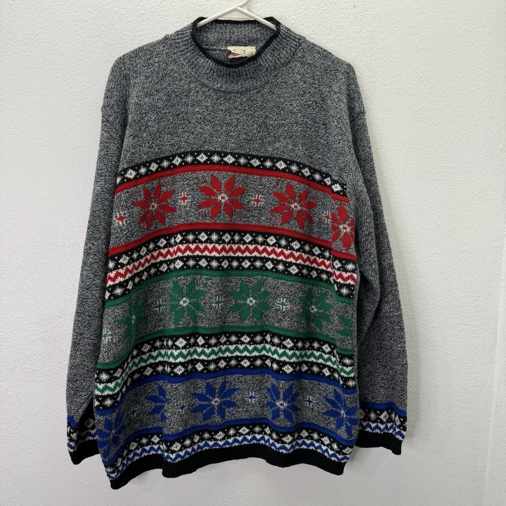VTG Cricket Lane Women's 2XL Christmas Holiday Knit Sweater Fairisle Snowflakes